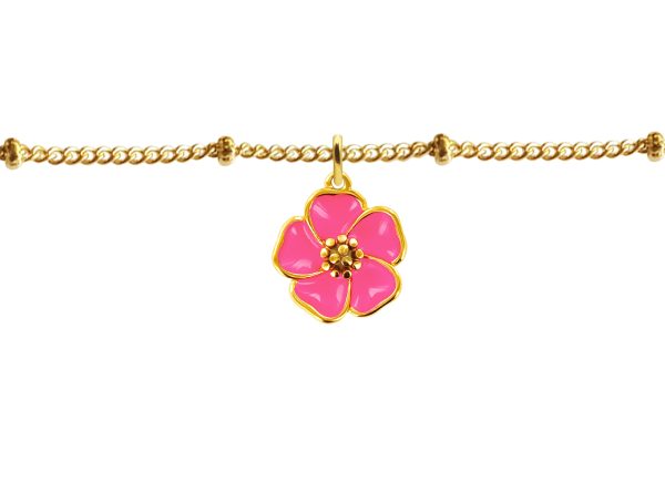 Bracelet maille boule alternée fleur de sakura en acier inoxydable doré