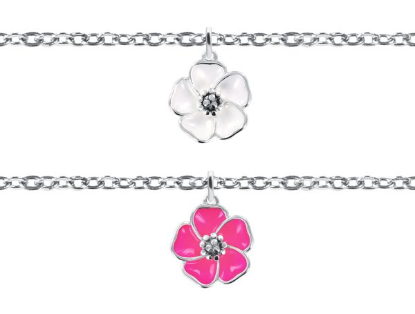 Bracelet chaînette fleur de sakura en acier inoxydable argenté