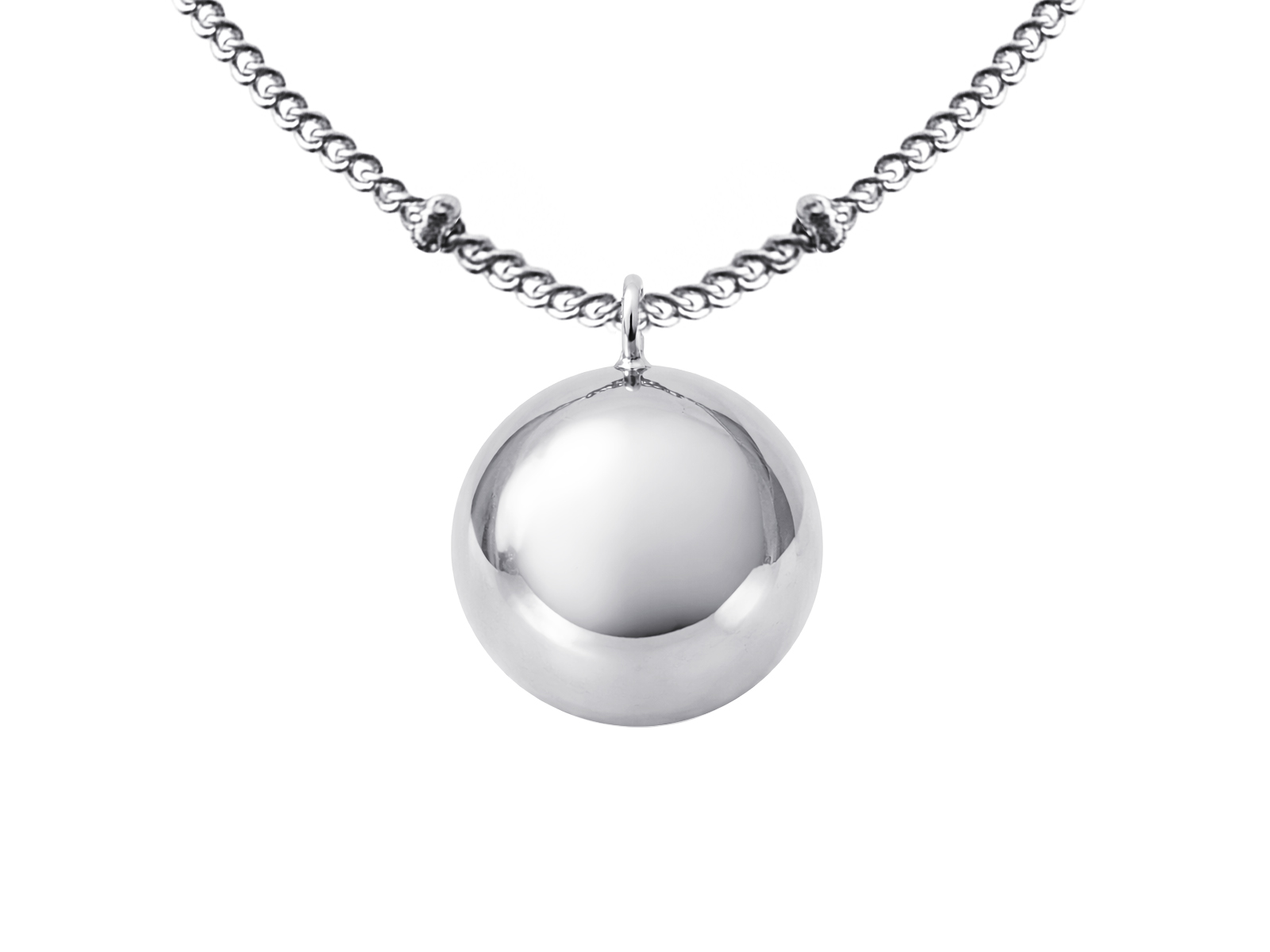 Collier maille boule alternée en acier inoxydable orné d'un pendentif BOLA de grossesse en cuivre - coloris argenté