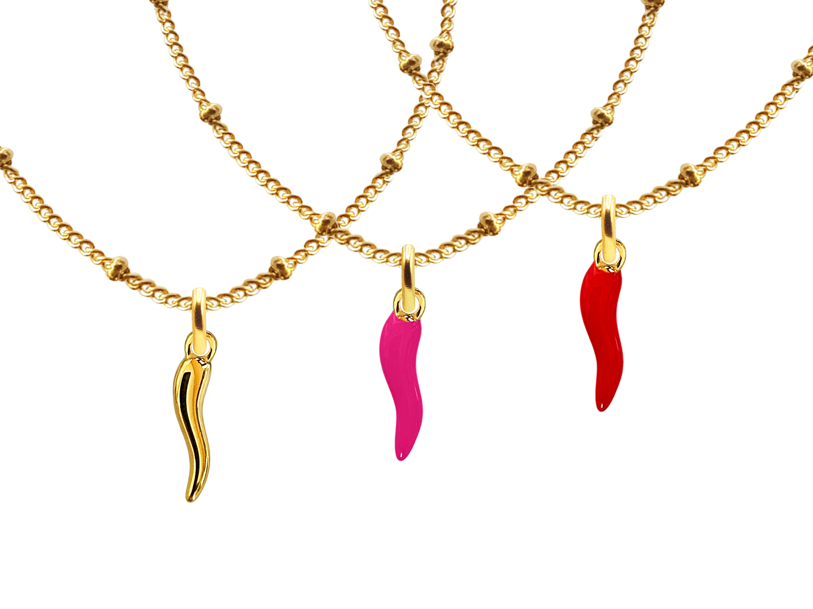 Collier maille boule alternée corne d'abondance en acier inoxydable doré