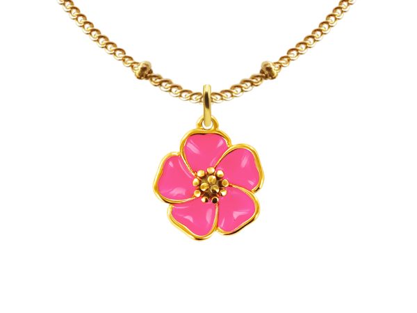 Collier chaîne maille boule alternée fleur de sakura en acier inoxydable doré