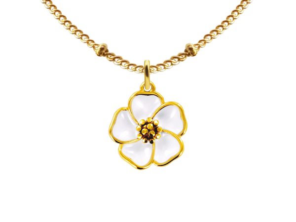 Collier chaîne maille boule alternée fleur de sakura en acier inoxydable doré
