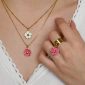 Collier chaîne maille boule alternée fleur de sakura en acier inoxydable doré
