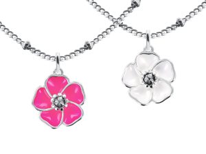 Collier chaîne maille boule alternée fleur de sakura en acier inoxydable argenté