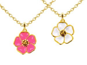 Collier chaîne maille forçat fleur de sakura en acier inoxydable doré