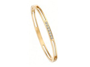 Jonc articulé rehaussé d'oxydes de zirconium blancs en acier inoxydable doré