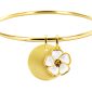 Jonc rigide médaille ronde à personnaliser (20mm) et fleur de sakura (14mm) en acier inoxydable doré