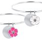 Jonc rigide médaille ronde à personnaliser (20mm) et fleur de sakura (14mm) en acier inoxydable argenté