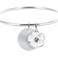 Jonc rigide médaille ronde à personnaliser (20mm) et fleur de sakura (14mm) en acier inoxydable argenté