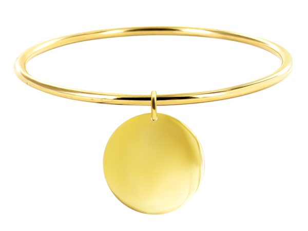 Bracelet jonc grande médaille acier doré à personnaliser