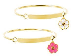 Jonc gourmette fleur de sakura en acier inoxydable doré