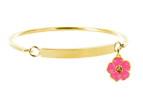 Jonc gourmette fleur de sakura en acier inoxydable doré