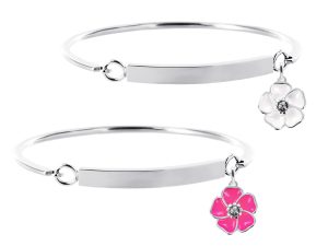 Jonc gourmette fleur de sakura en acier inoxydable argenté