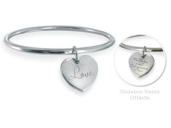 Bracelet jonc coeur acier à personnaliser