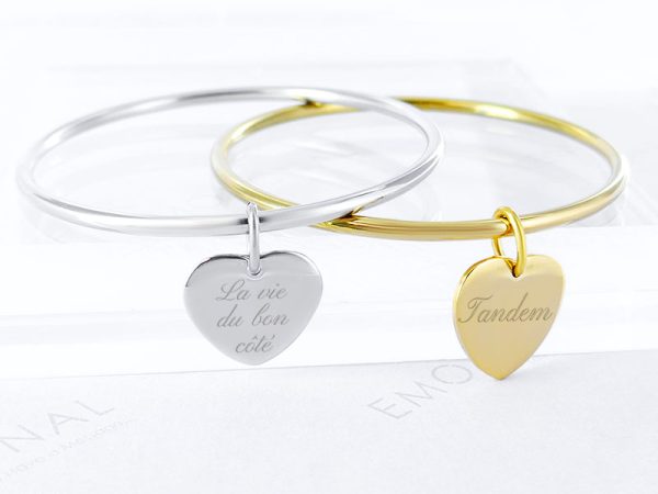 Bracelet jonc coeur acier à personnaliser