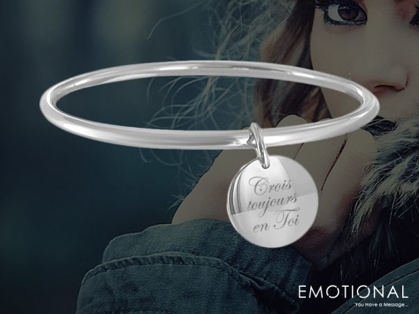 Bracelet jonc médaille acier à personnaliser