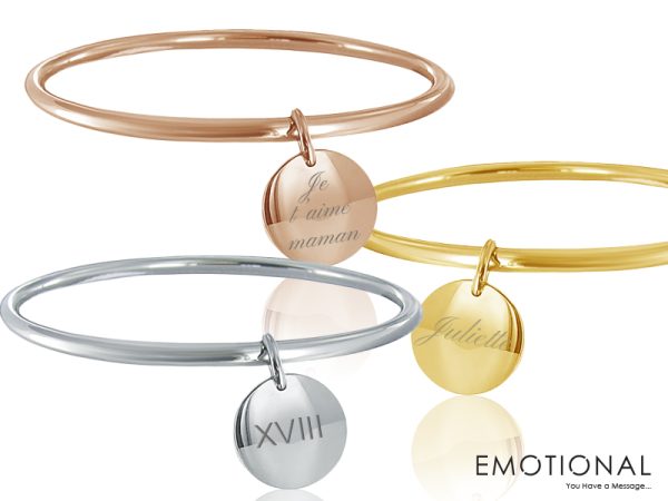 Bracelet jonc médaille acier doré à personnaliser