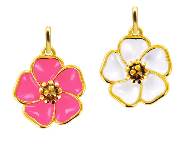 Pendentif fleur de sakura émail coloré en acier inoxydable doré