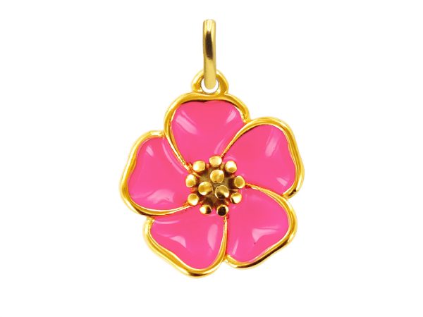 Pendentif fleur de sakura émail coloré en acier inoxydable doré
