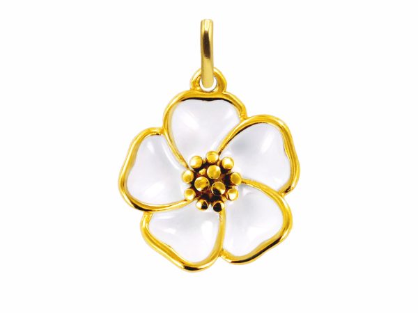 Pendentif fleur de sakura émail coloré en acier inoxydable doré
