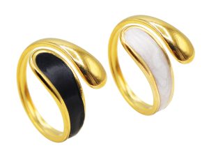 Bague ajustable goutte émail coloré en acier inoxydable doré