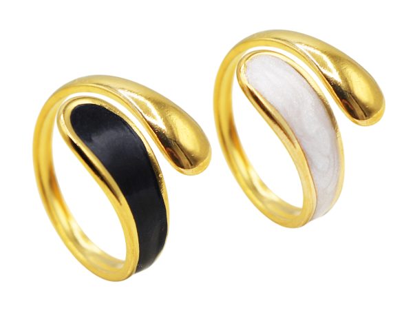 Bague ajustable goutte émail coloré en acier inoxydable doré