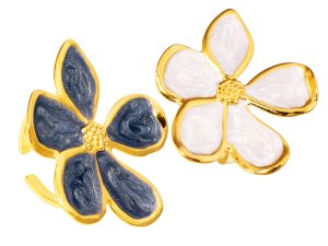 Bague ajustable fleur émail coloré en acier inoxydable doré