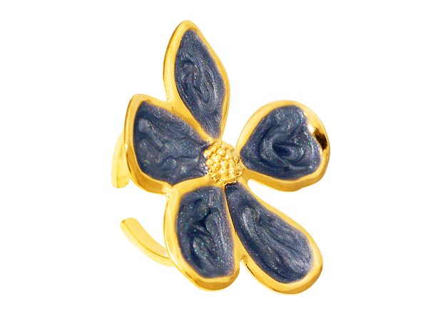 Bague ajustable fleur émail coloré en acier inoxydable doré
