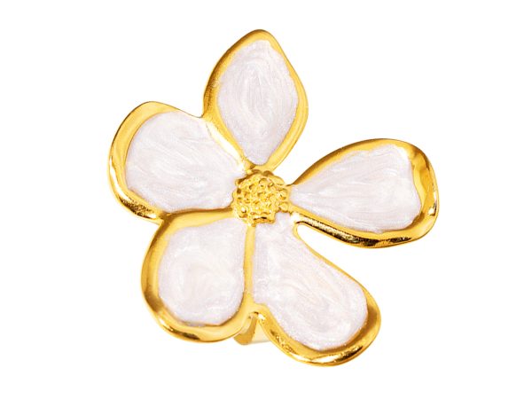 Bague ajustable fleur émail coloré en acier inoxydable doré