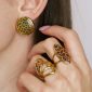 Boucles d'oreilles rondes motif léopard en acier inoxydable doré