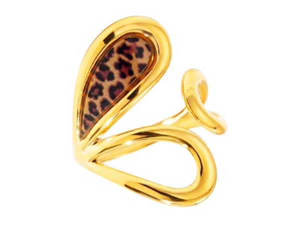 Bague ajustable imprimé léopard en acier inoxydable doré
