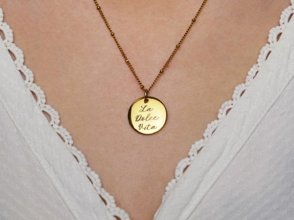 Collier maille boule alternée médaille à personnaliser