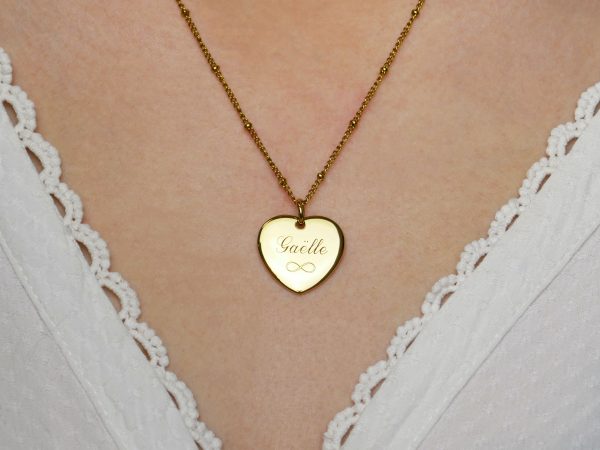 Collier maille boule alternée coeur à personnaliser