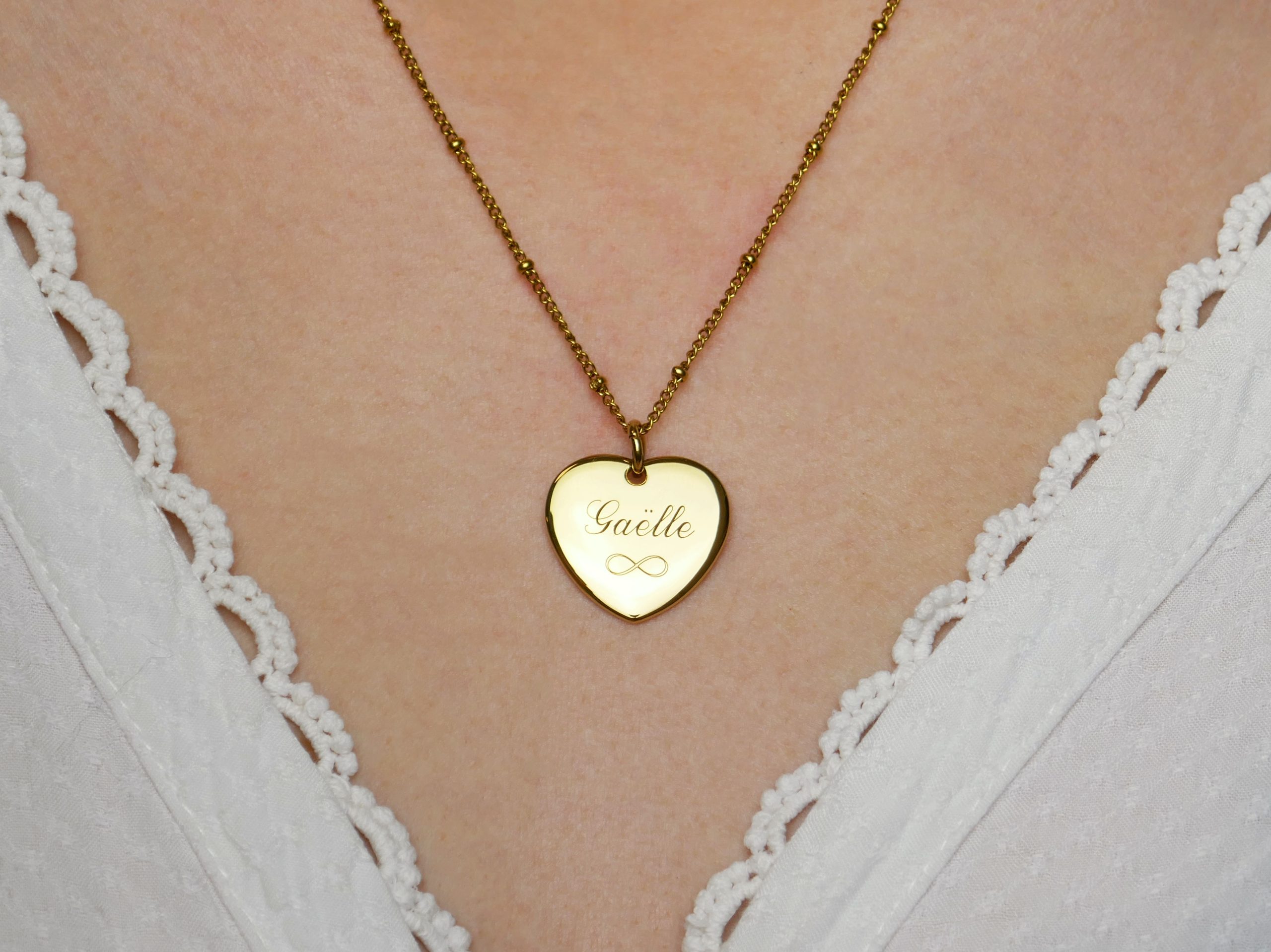 Collier maille boule alternée coeur à personnaliser