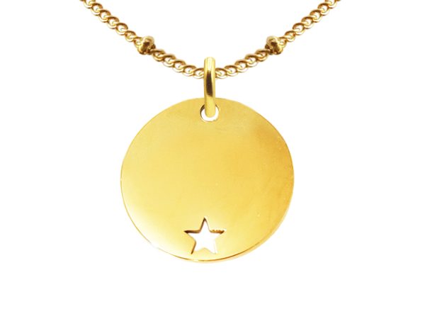 Collier maille boule alternée acier doré médaille étoile à personnaliser