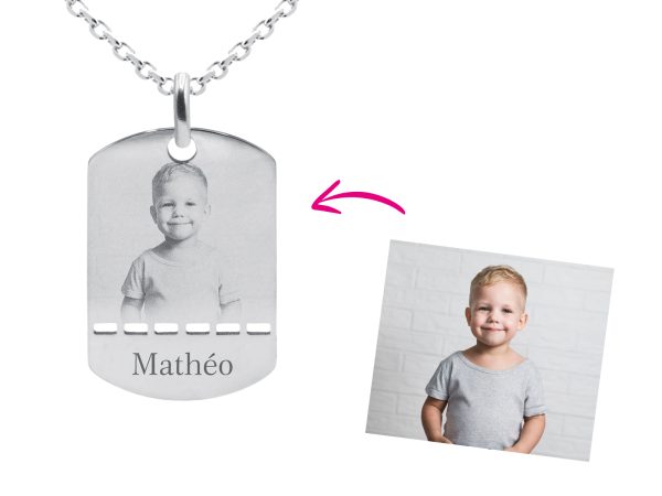 COLPLAQMIL-RH2.jpg Chaîne homme maille forçat acier agrémentée d'un pendentif plaque militaire à personnaliser avec photo