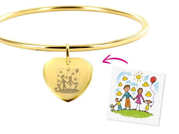 Bracelet jonc coeur acier à personnaliser avec photo