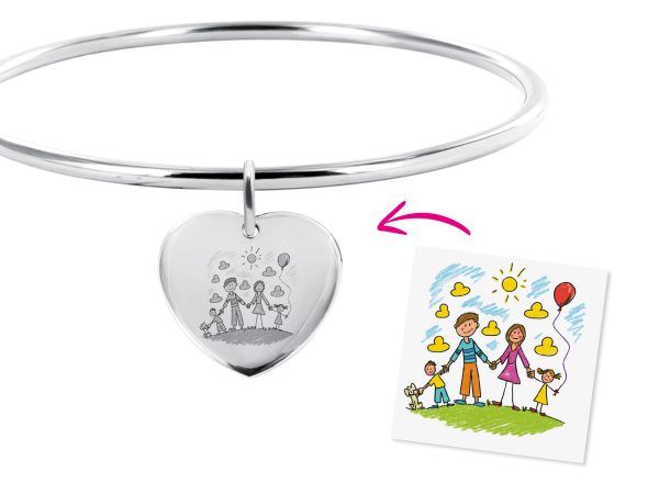 Bracelet jonc coeur acier à personnaliser avec photo