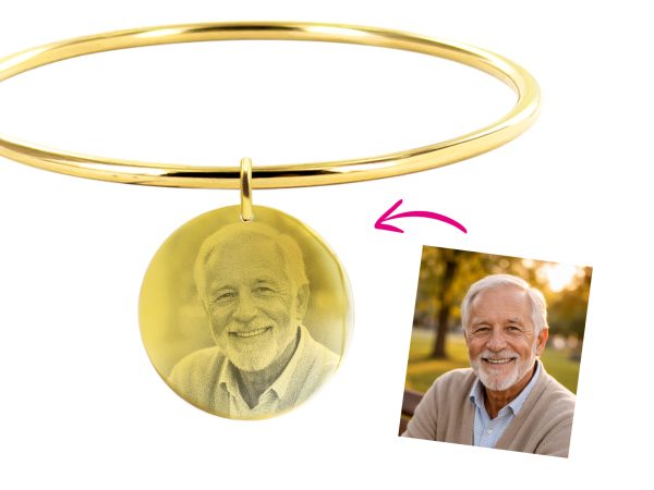 Bracelet jonc médaille 30mm acier à personnaliser avec photo