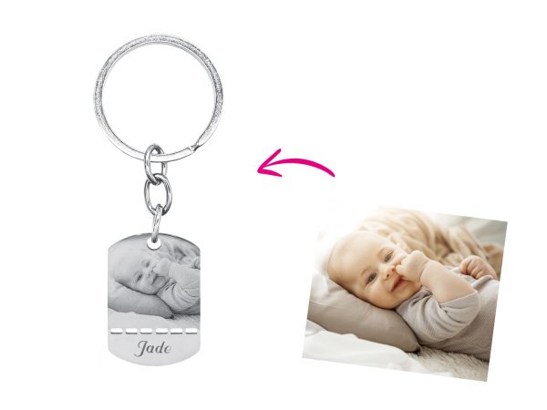 Porte-clés en acier inoxydable argenté à personnaliser avec photo