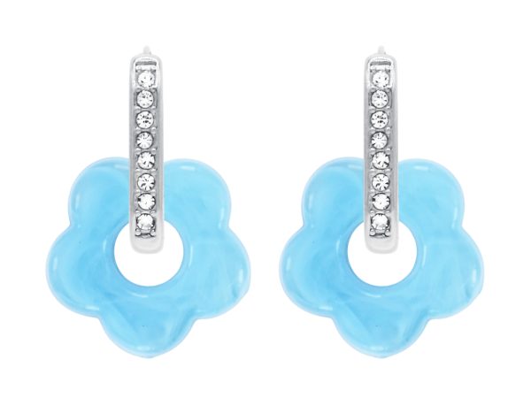 Créoles ovales oxydes de zirconium et fleur colorée en acier inoxydable argenté