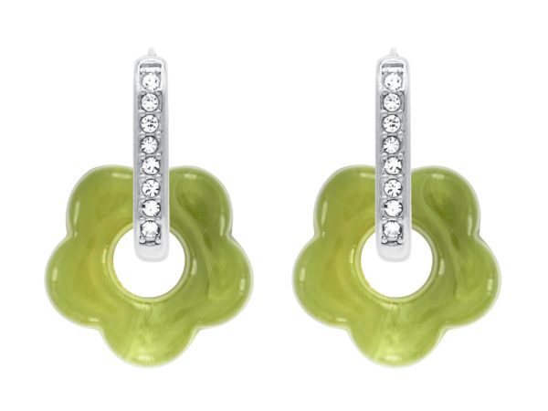 Créoles ovales oxydes de zirconium et fleur colorée en acier inoxydable argenté