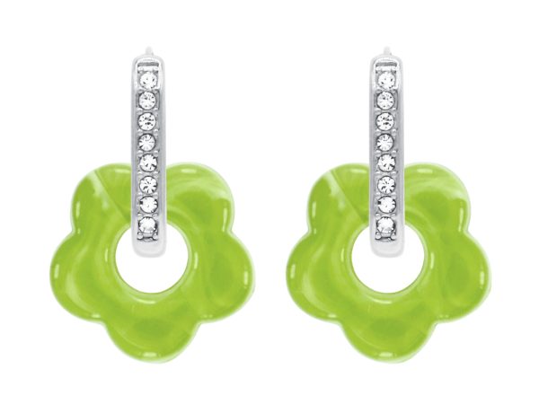 Créoles ovales oxydes de zirconium et fleur colorée en acier inoxydable argenté