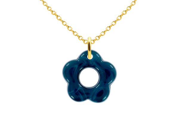 Collier chaîne maille forçat fleur colorée en acier inoxydable doré