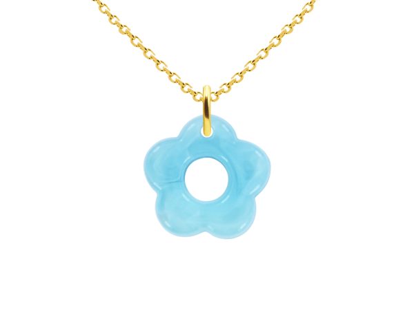 Collier chaîne maille forçat fleur colorée en acier inoxydable doré