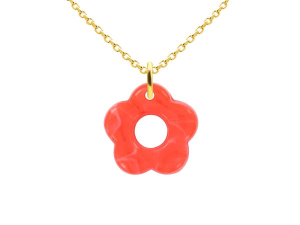 Collier chaîne maille forçat fleur colorée en acier inoxydable doré