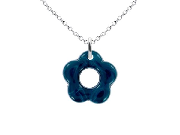 Collier chaîne maille forçat fleur colorée en acier inoxydable argenté