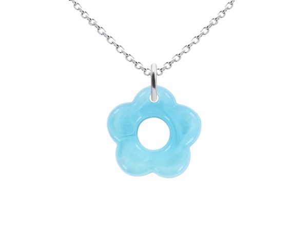 Collier chaîne maille forçat fleur colorée en acier inoxydable argenté