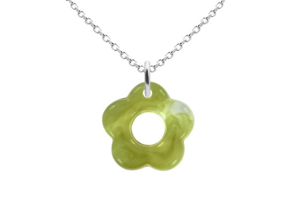 Collier chaîne maille forçat fleur colorée en acier inoxydable argenté