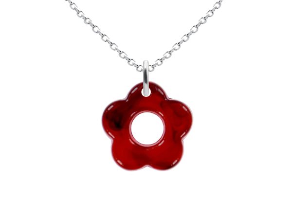 Collier chaîne maille forçat fleur colorée en acier inoxydable argenté